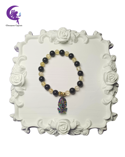 Ganesha Dharma Guard Bracelet- Citrine & Black Obsidian