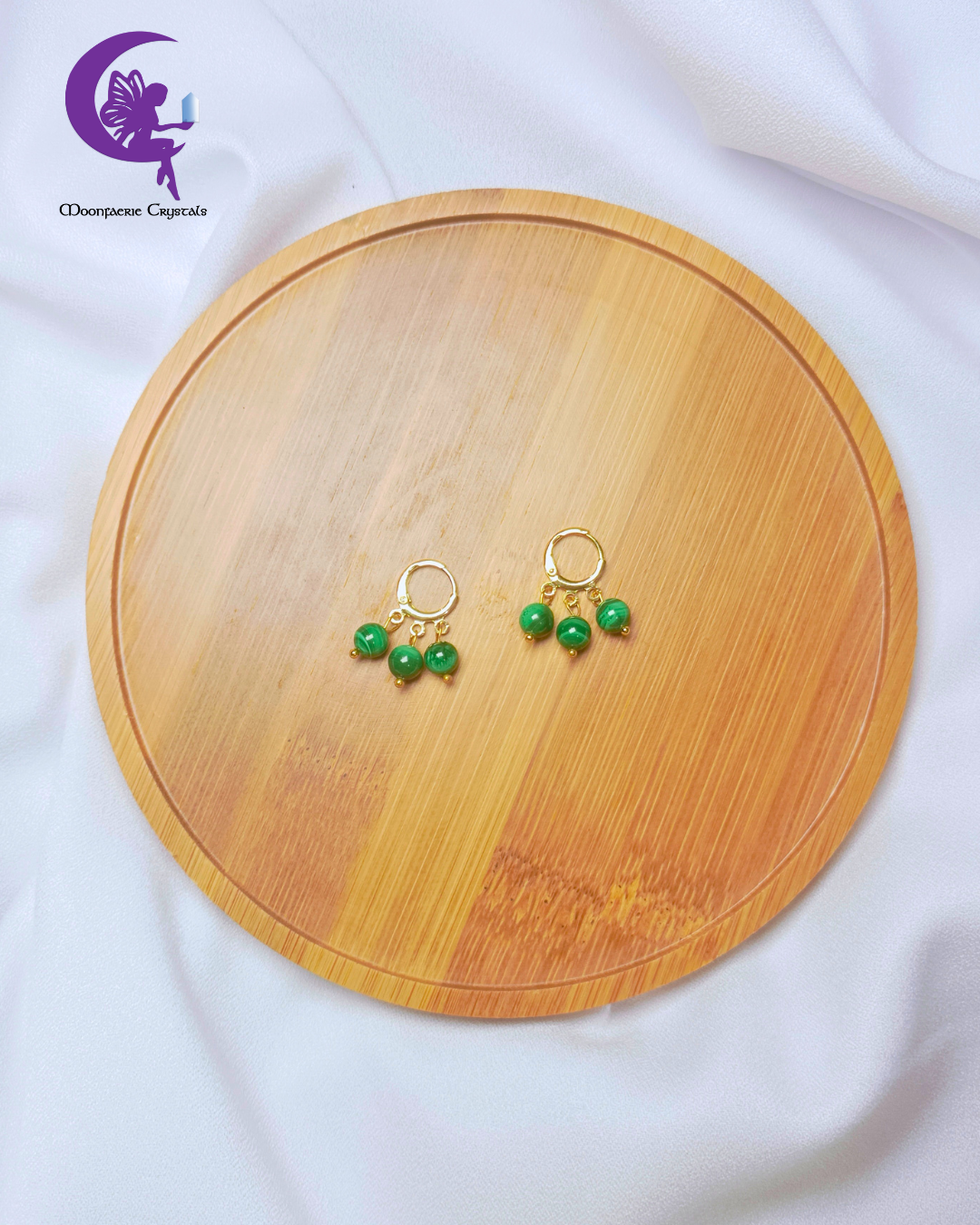 Triple Malachite Huggie Hoop Earrings