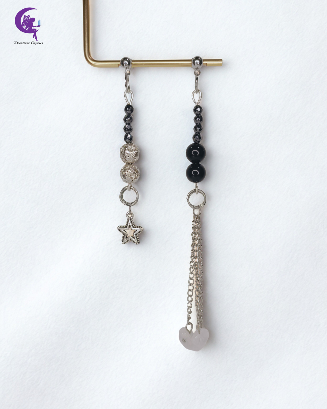 Electric Soul Earrings – Lava Rock, Clear Quartz & Black Obsidian