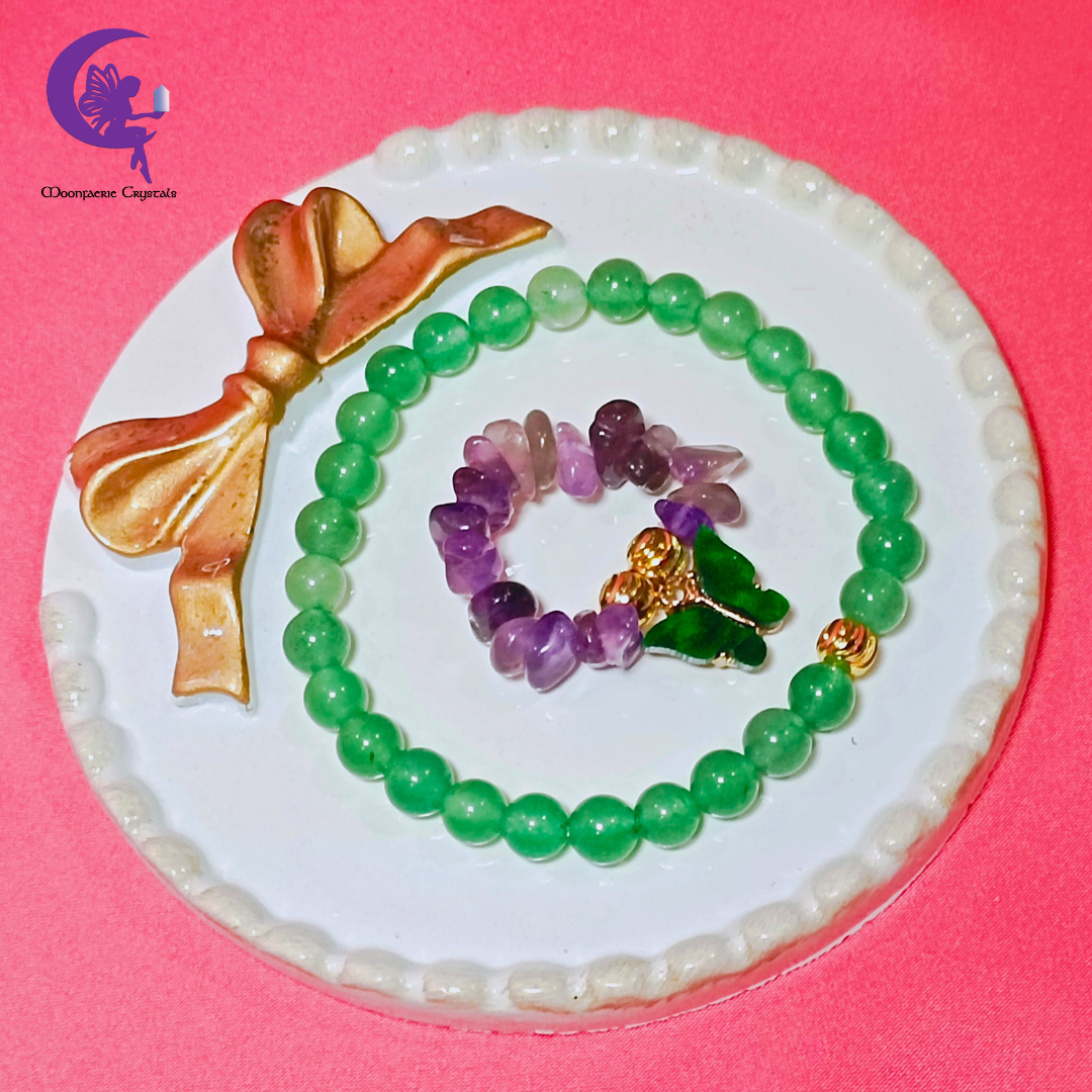 Avalon's Butterfly Haven of Healing Crystals – Green Aventurine Bracelet & Amethyst Ring