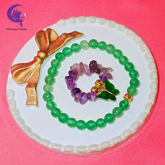 Avalon's Butterfly Haven of Healing Crystals – Green Aventurine Bracelet & Amethyst Ring