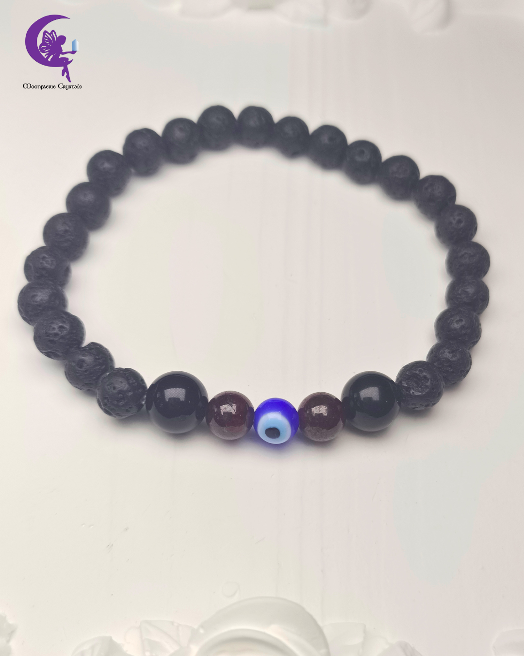 Molten Core Anchor Bracelet- Lava Rock, Black Obsidian, Garnet & Evil Eye