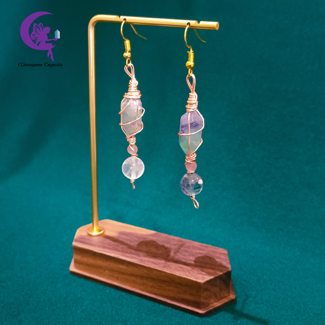 Northern Light Purple & Green Rainbow Fluorite Cascade Earrings