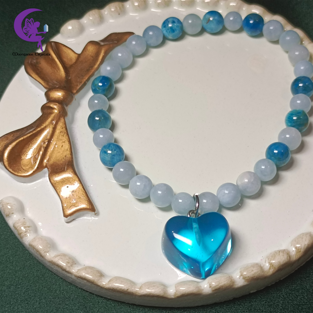 Mermaid Heart Bracelet - Blue Apatite & Aquamarine