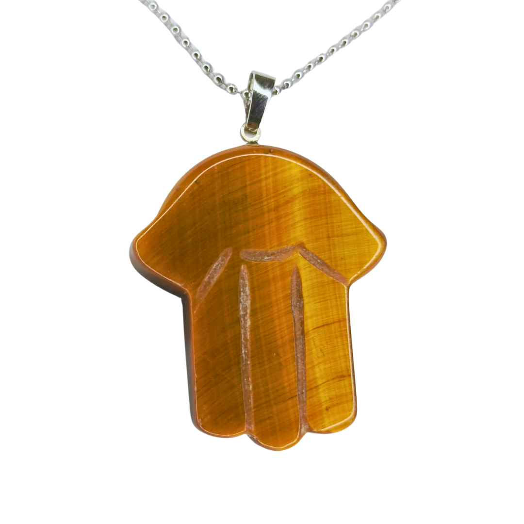 Tiger's Eye Hamsa Gemstone Necklace