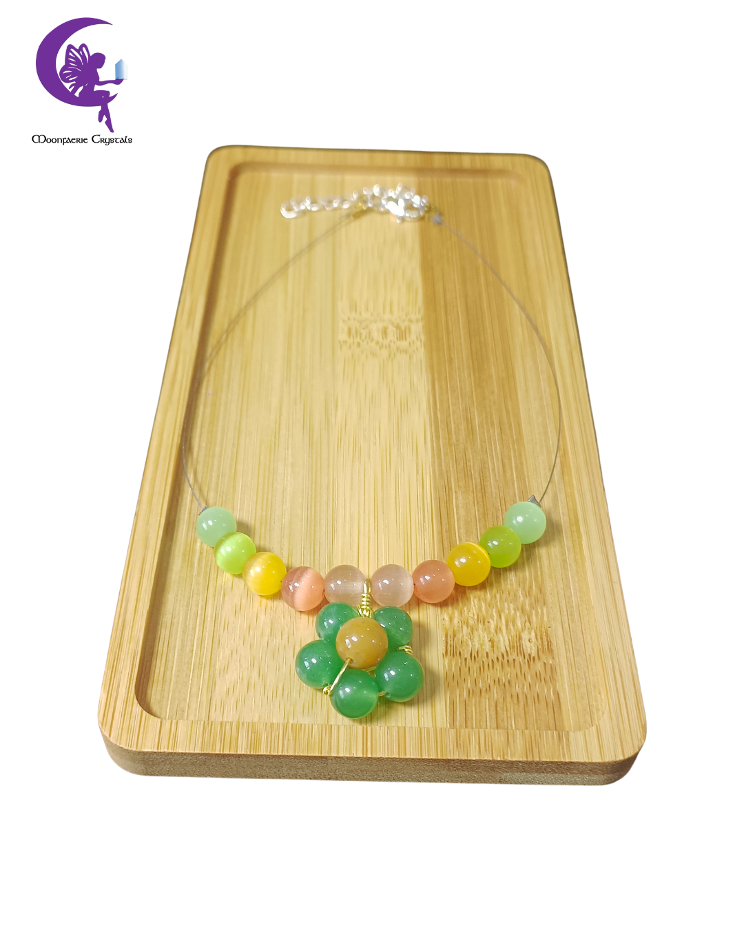 Luminous Soil Flower Choker - Green Aventurine, Yellow Topaz & Cat-Eye Beads