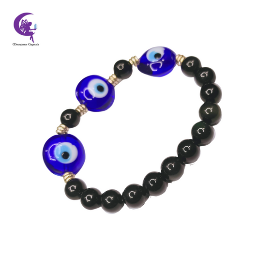 Black Obsidian Triple Lampwork Evil Eye Protection Bracelet