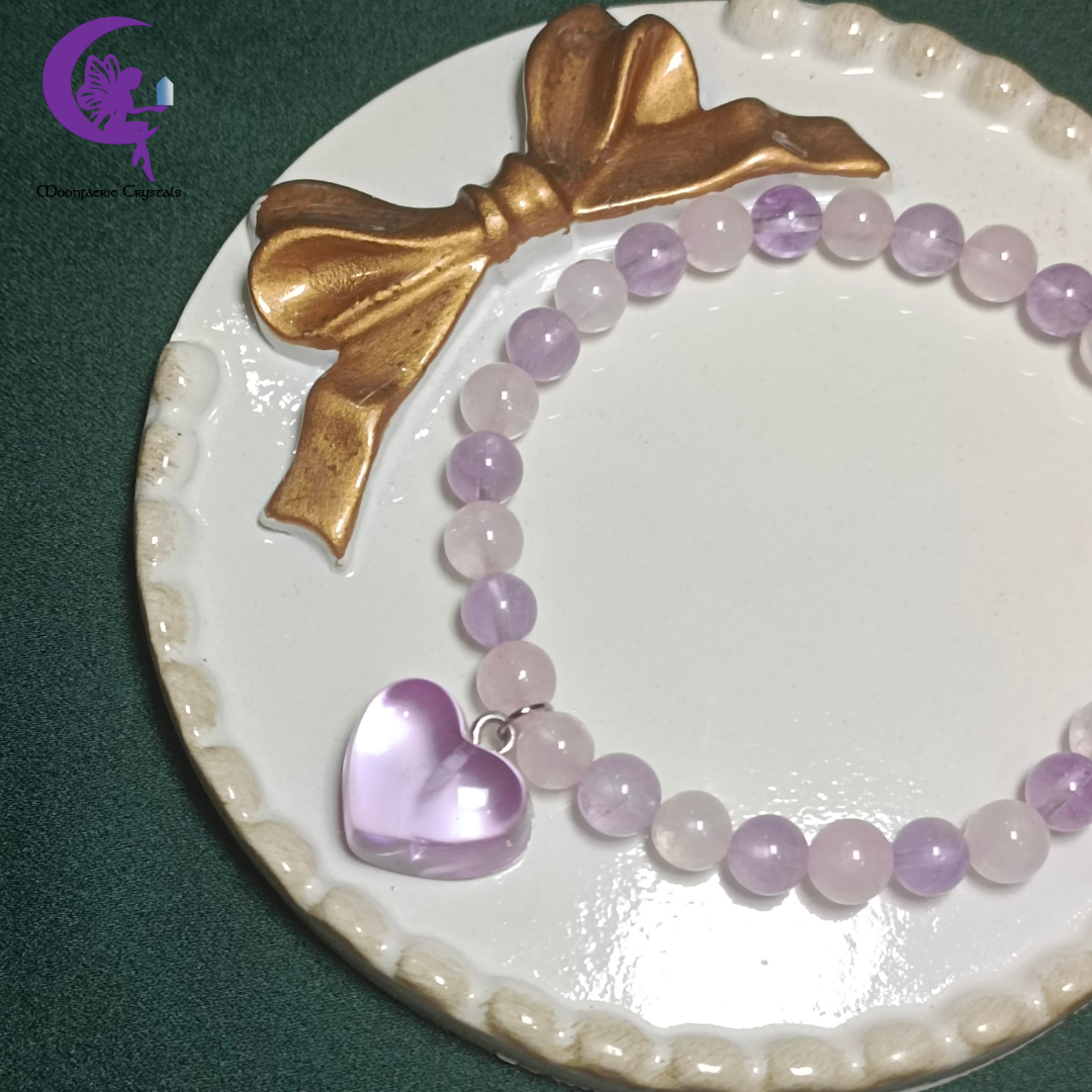 Bubblegum Heart Bracelet - Amethyst & Rose Quartz