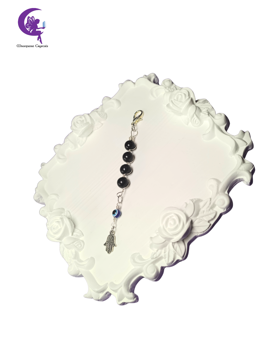 Hamsa Evil Eye Black Obsidian Protection & Truth Keyring