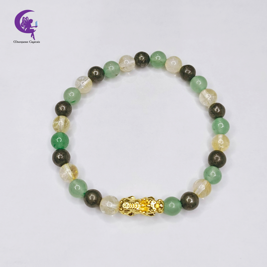 Pi Xiu Abundance Overflow – Green Aventurine, Citrine & Pyrite Bracelet