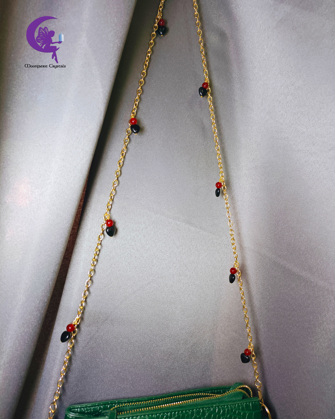 Club Heartbeat Handbag Charm Chain – Heart Black Obsidian & Carnelian The Ultimate Nightlife Accessory