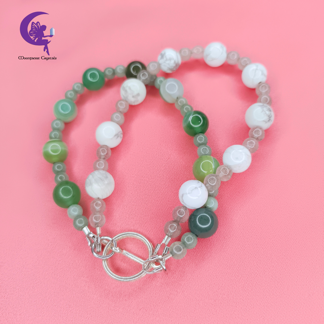 Snow Mountain & Tranquil Forest Duo Bracelet - Howlite & Green Agate