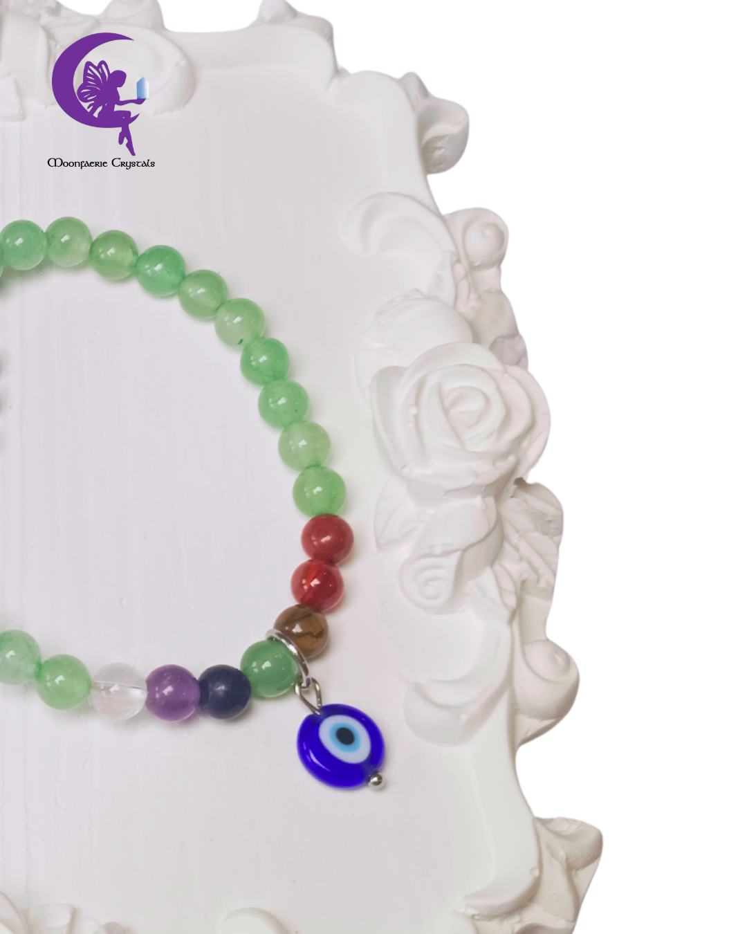 7 Chakra Evil Eye Bracelet: Aquamarine & Green Aventurine Protection Series