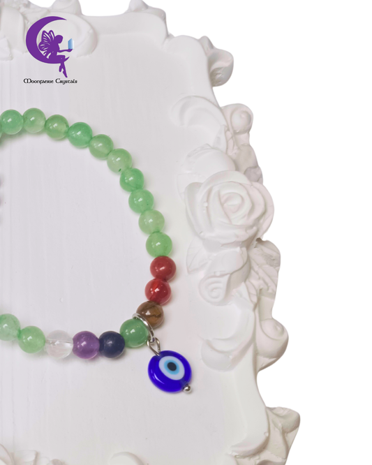 7 Chakra Evil Eye Bracelet: Aquamarine & Green Aventurine Protection Series