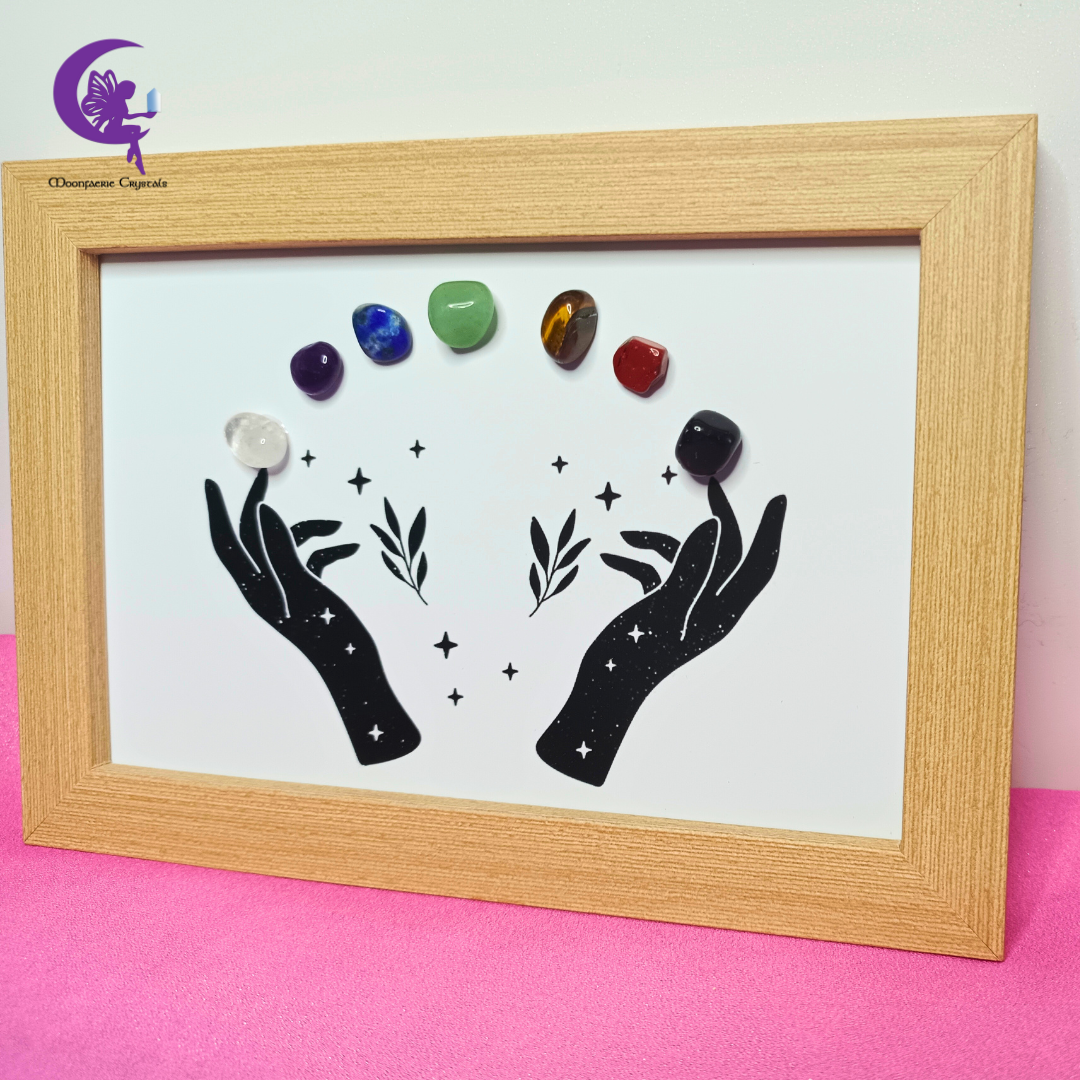 Framed Reiki Magic 7 Chakra Crystals Display Decor