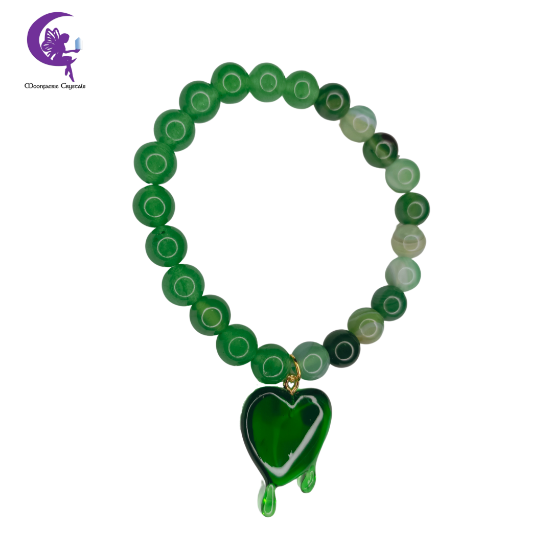 Green Aventurine & Green Agate Heart Drip Money Magnet, Positivity, Good Luck & Success Bracelet