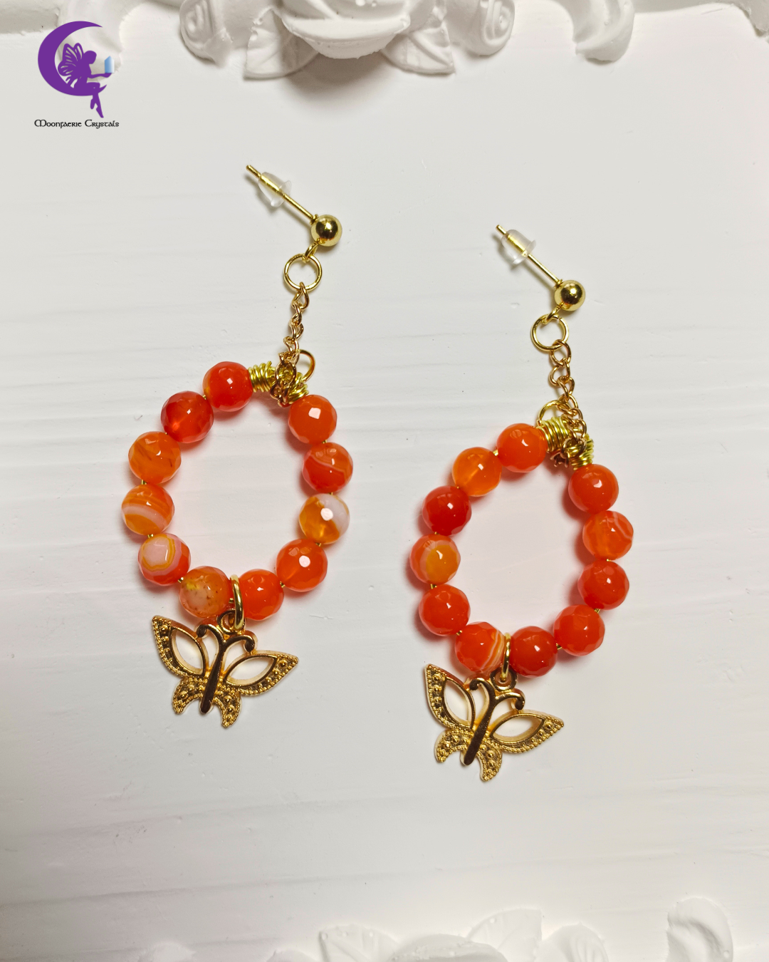 Hibiscus El Capitolio Butterfly Earrings - Orange Agate