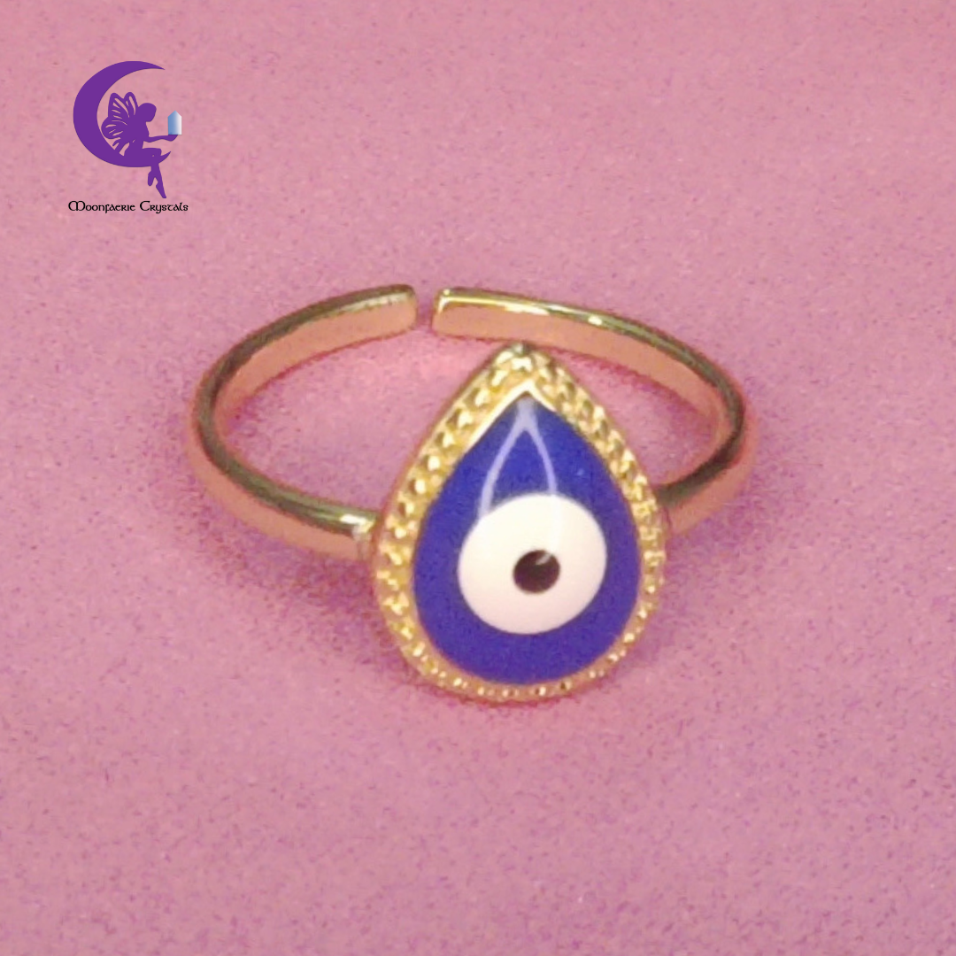 Evil Eye Tear Drop Adjustable Ring