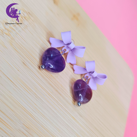 Amethyst Bowknot Heart Earring