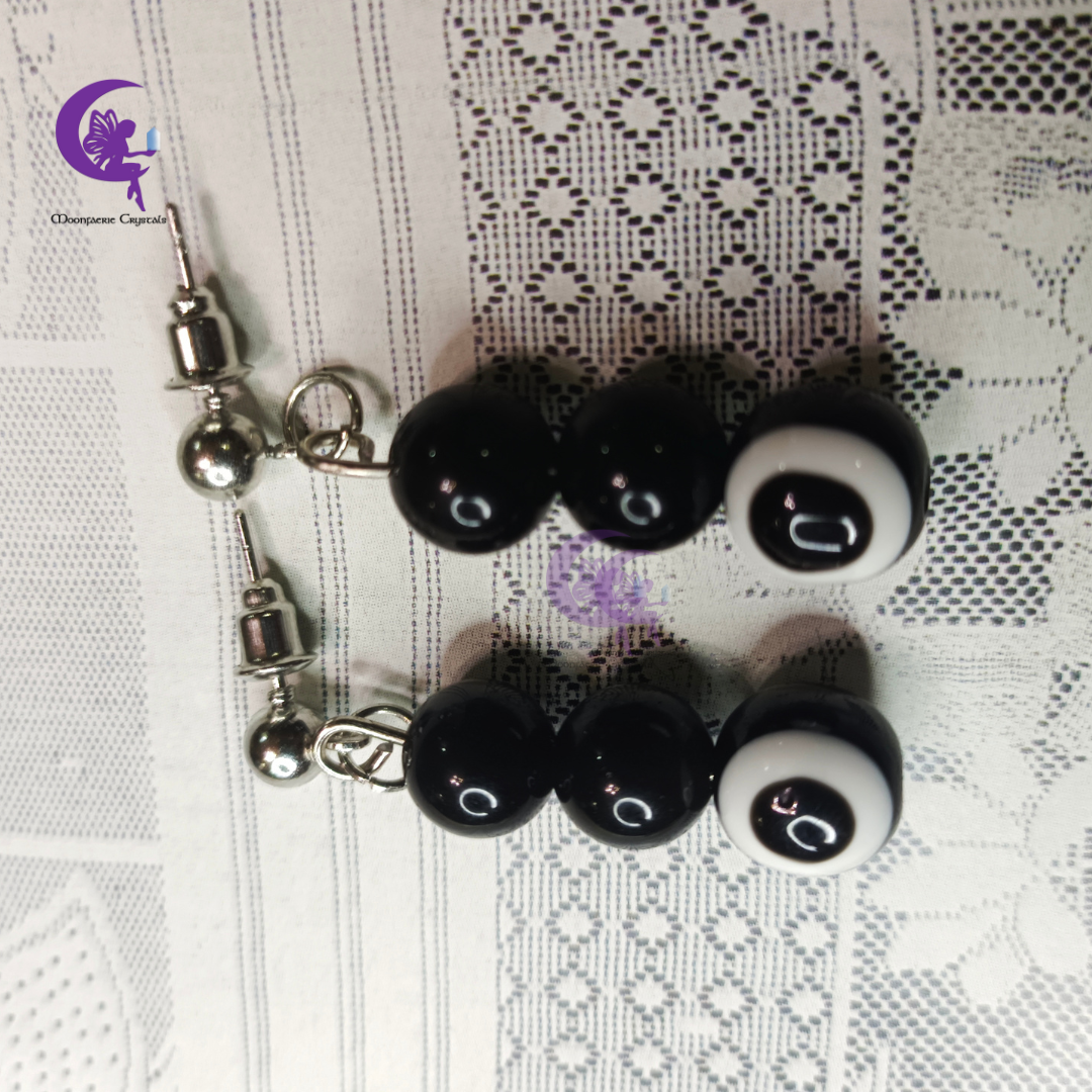 Black Obsidian + Black Evil Eye Earrings