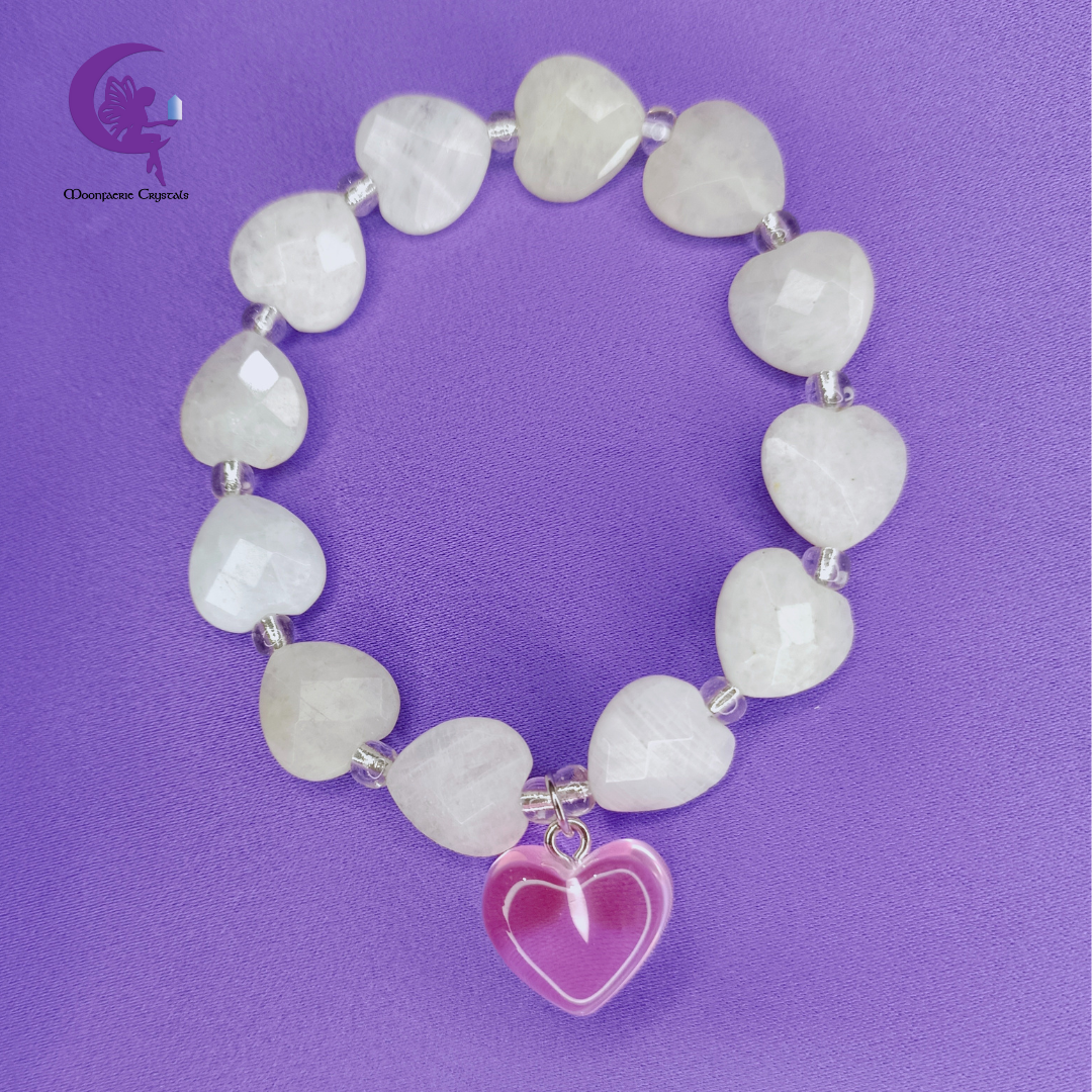 Rainbow Moonstone Faceted Heart Bracelet