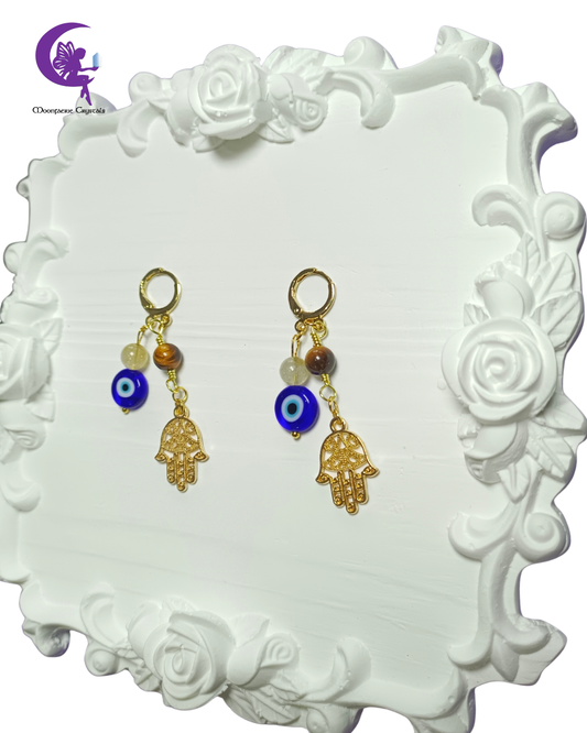 Divine Protection & Infinite Wealth Earrings - Citrine & Tiger's Eye