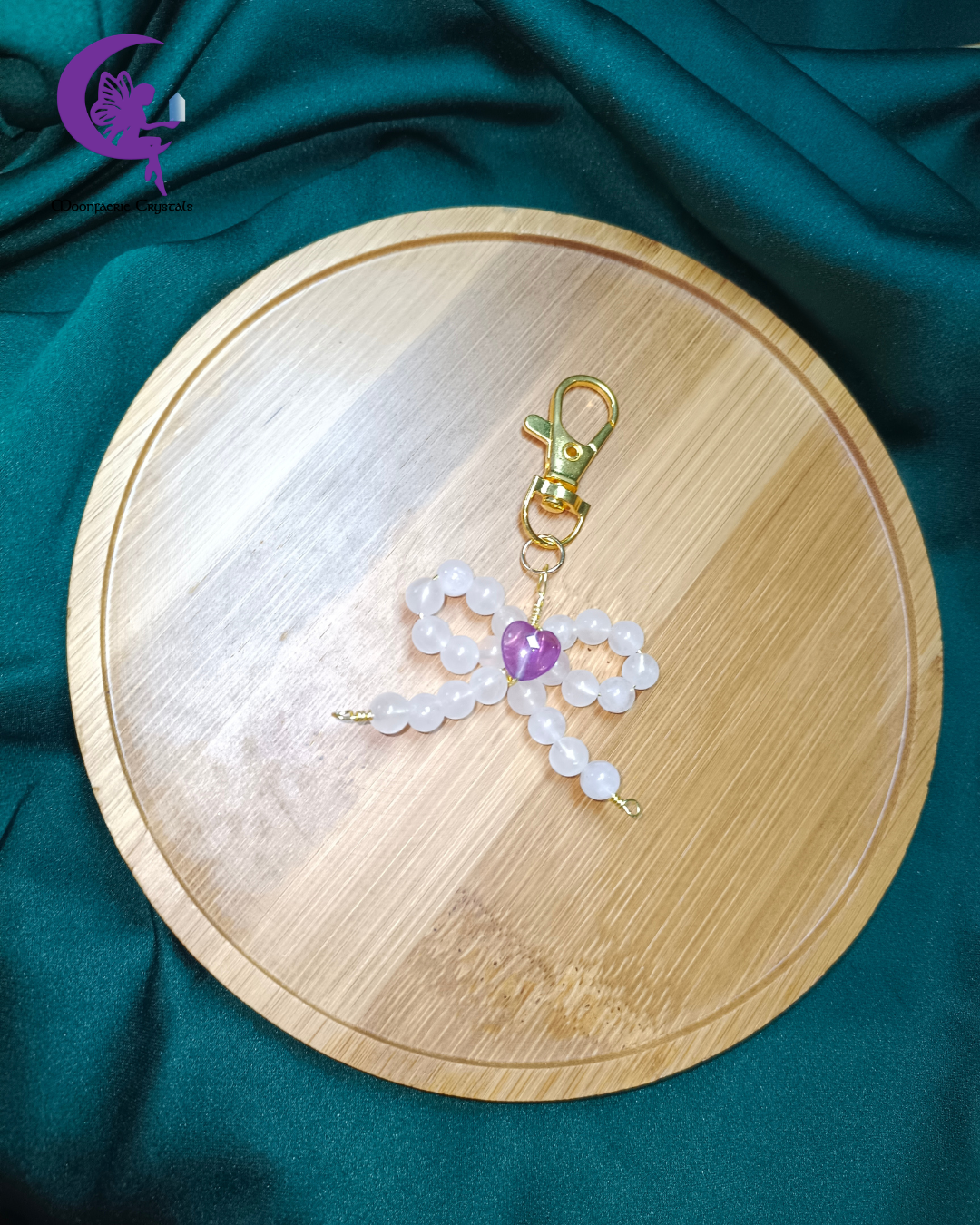 Enchanted Fairy Bow – Rose Quartz & Amethyst Keyring