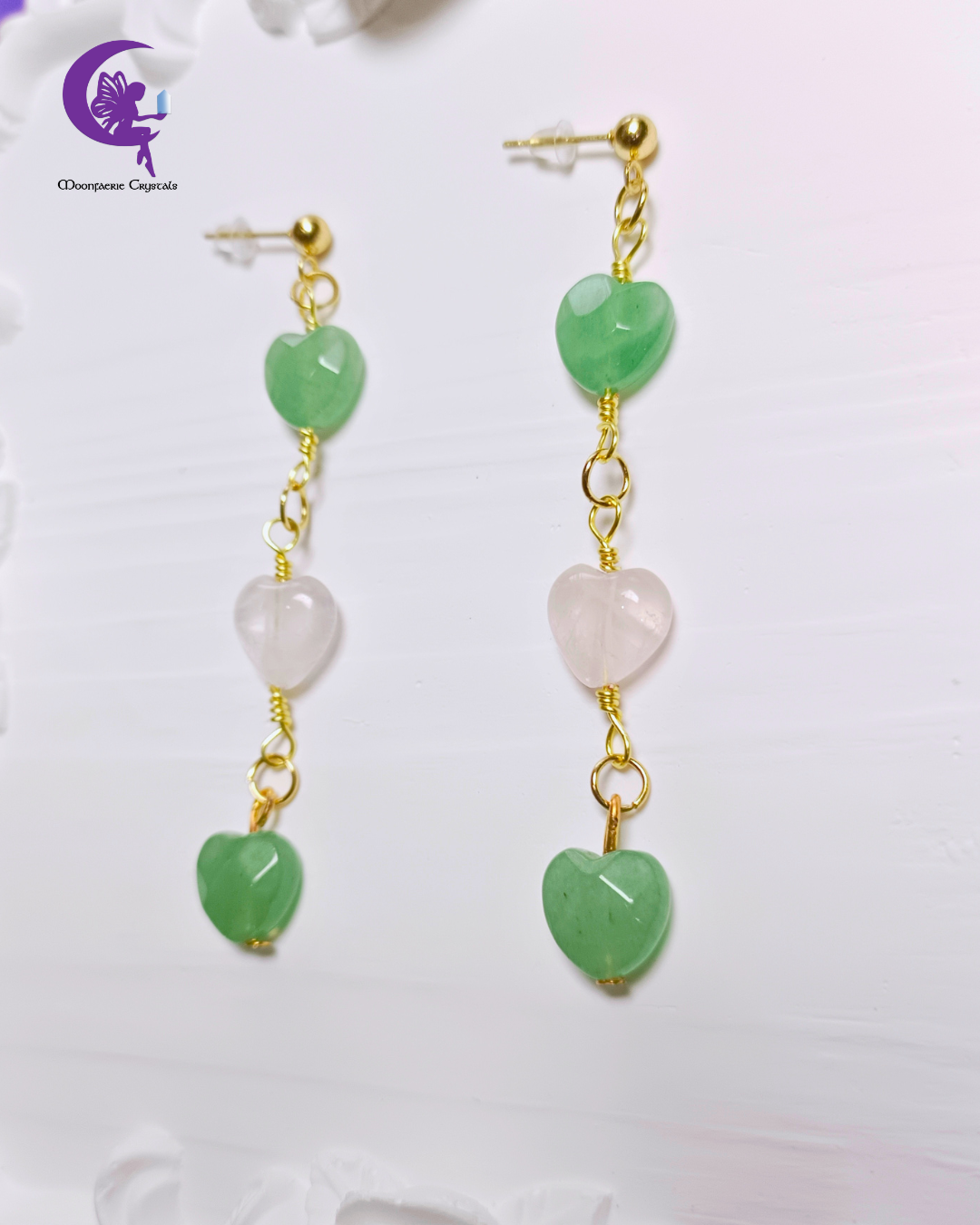 Heart Alignment Earrings - Rose Quartz & Green Aventurine