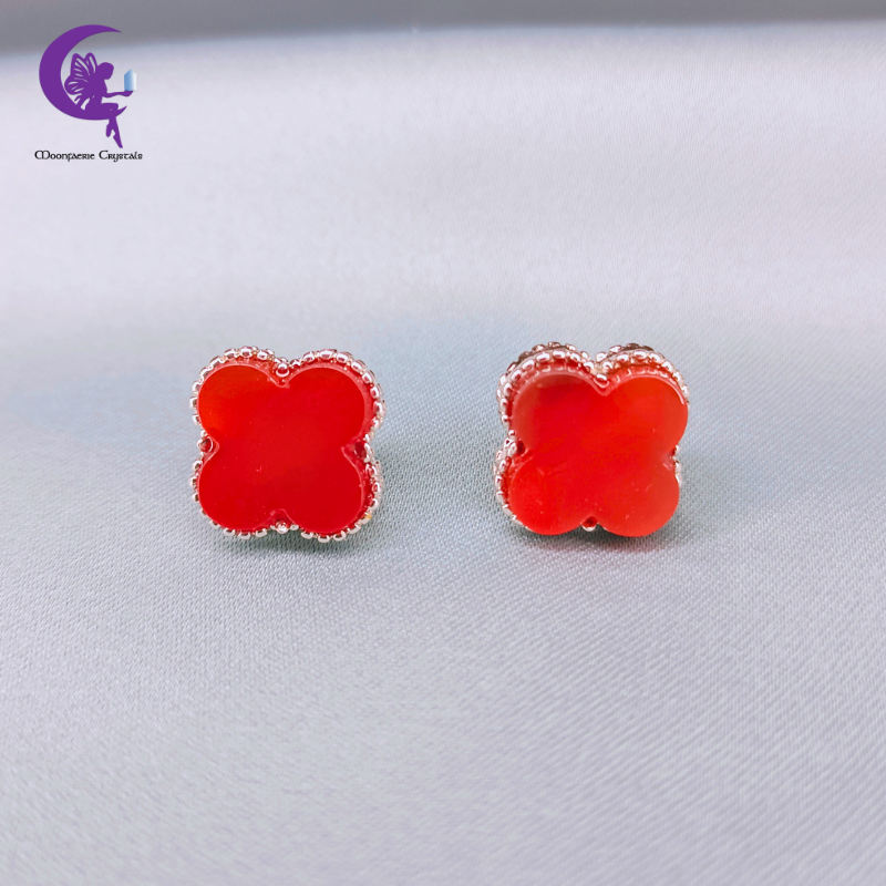 Four Leaf Clover Carnelian Earrings