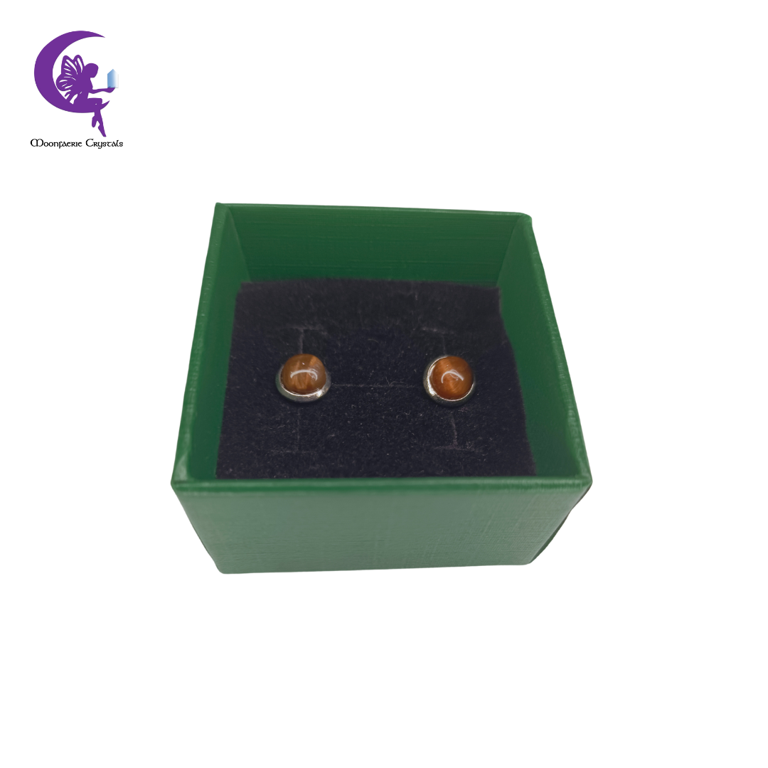 Platinum Twilight Half Round Tiger's Eye Stud Earring