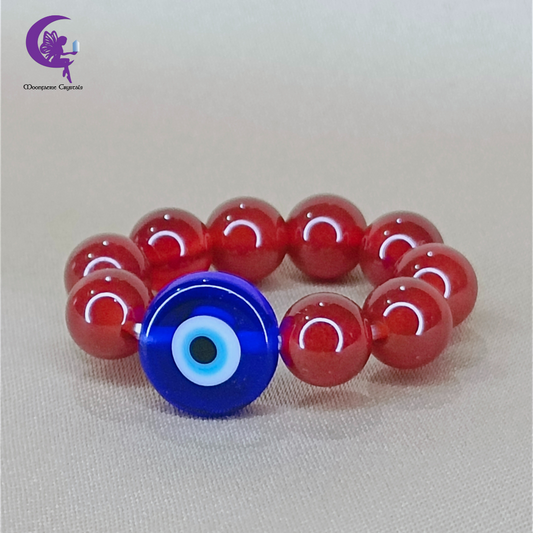 Evil Eye Carnelian Beaded Ring – Protection, Passion & Fearless Energy