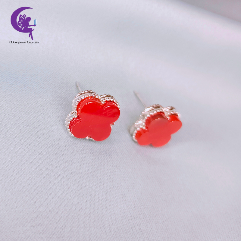 Four Leaf Clover Carnelian Earrings