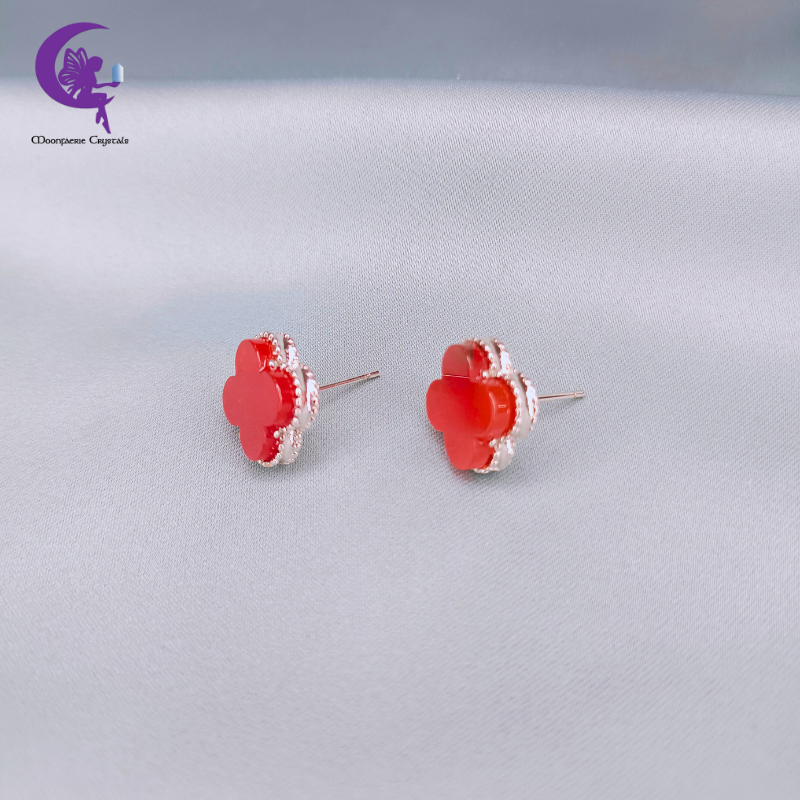 Four Leaf Clover Carnelian Earrings