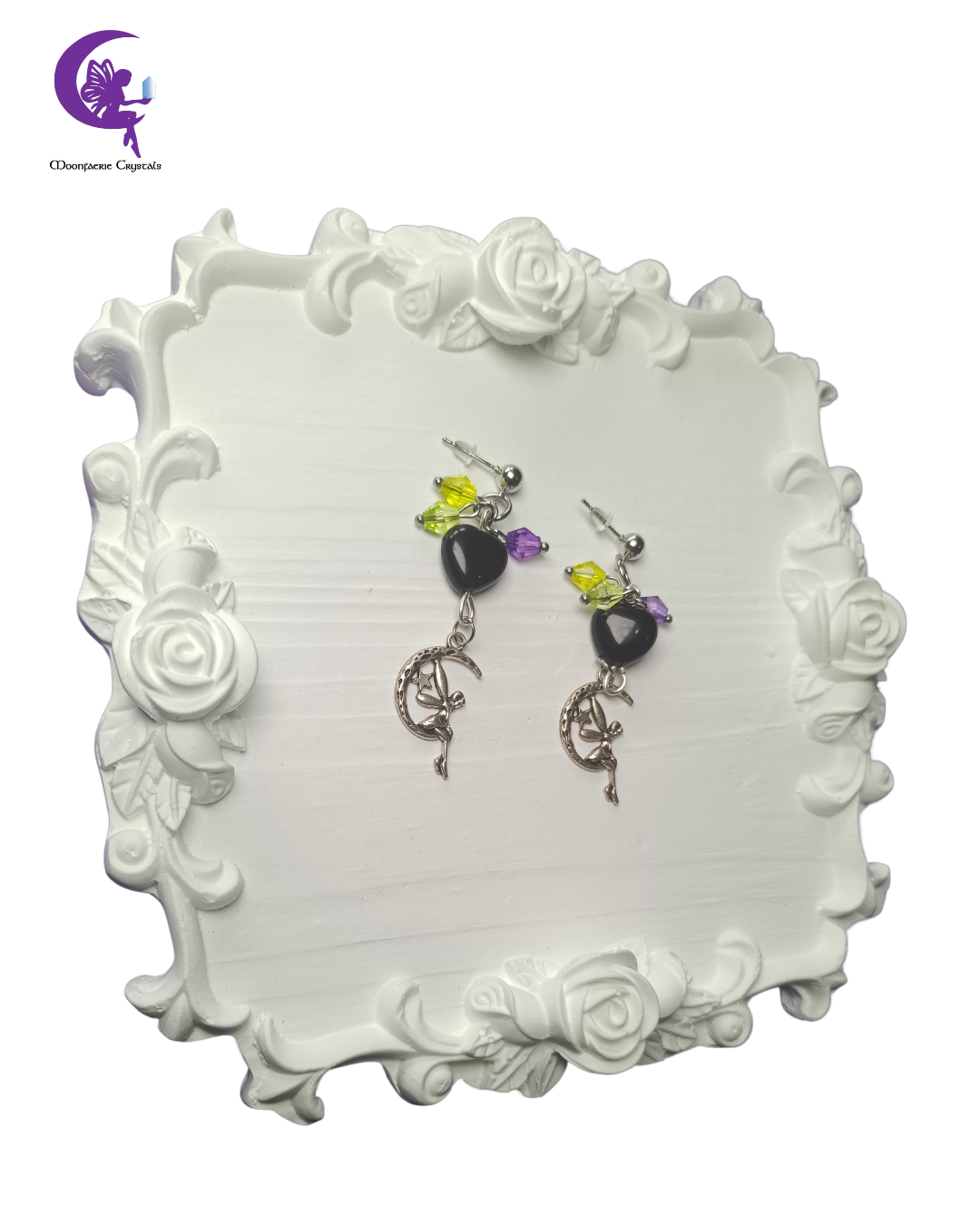 Black Obsidian Neon Fairy Earrings