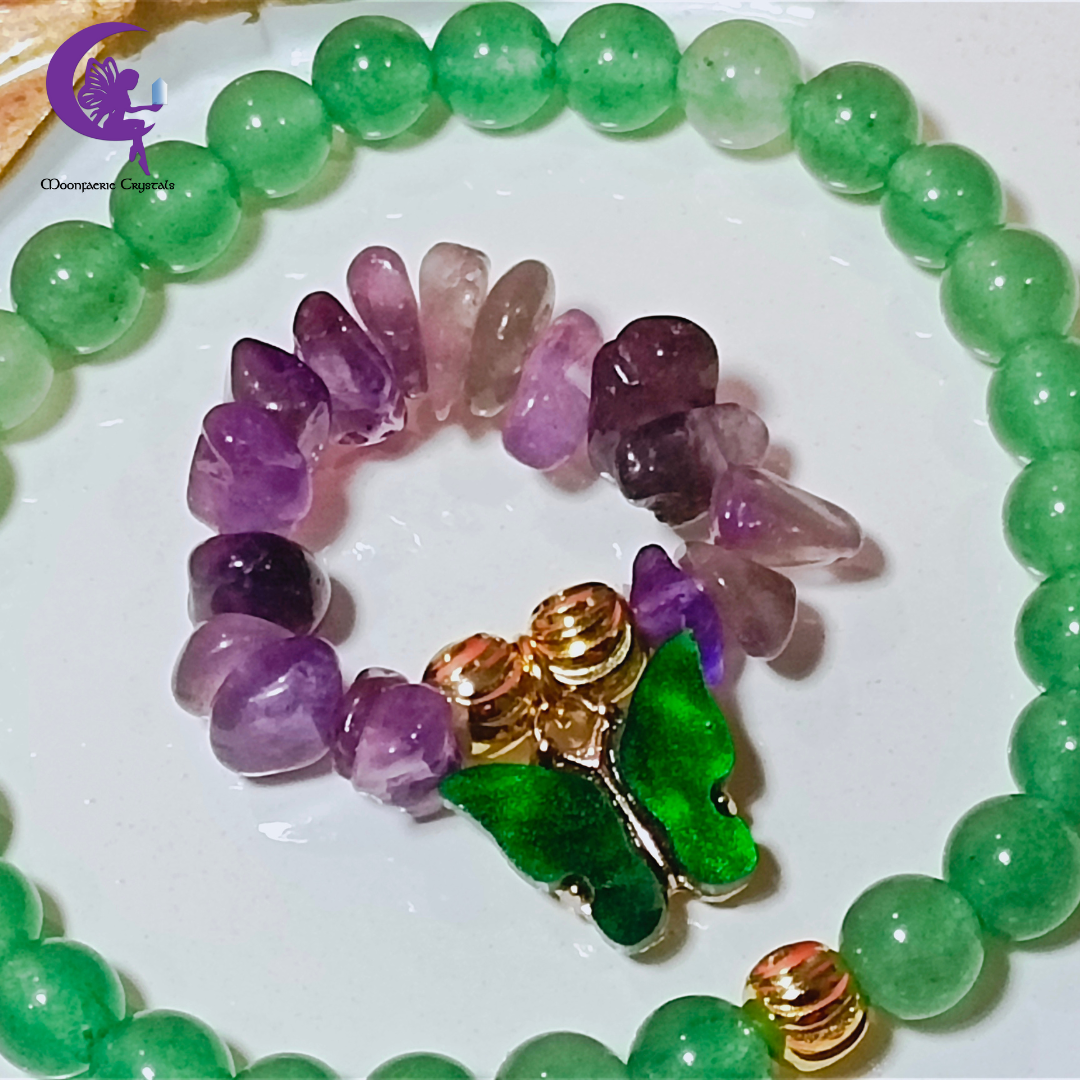 Avalon's Butterfly Haven of Healing Crystals – Green Aventurine Bracelet & Amethyst Ring