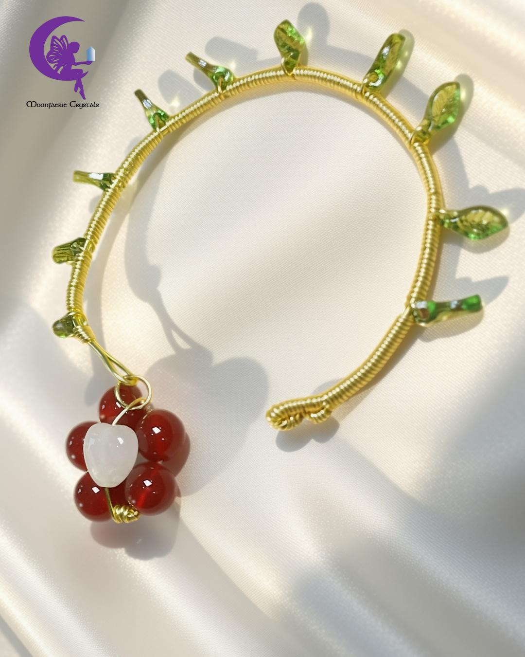 Handmade Carnelian & Rose Quartz Flaming Heart Flower Wire-Wrapped Cuff Bracelet 🌹🔥💗