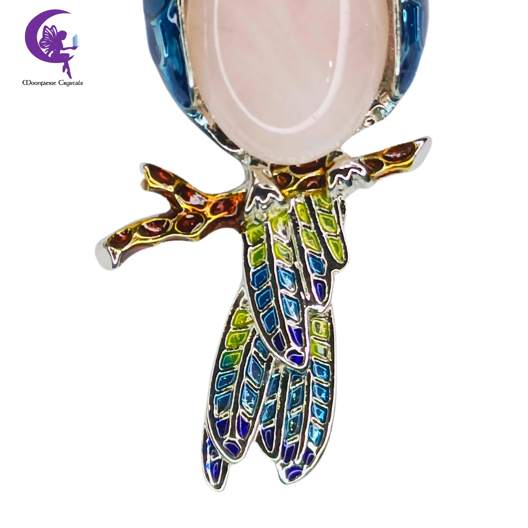 Parrot of Paradise Dual Purpose Rose Quartz Brooch & Pendant