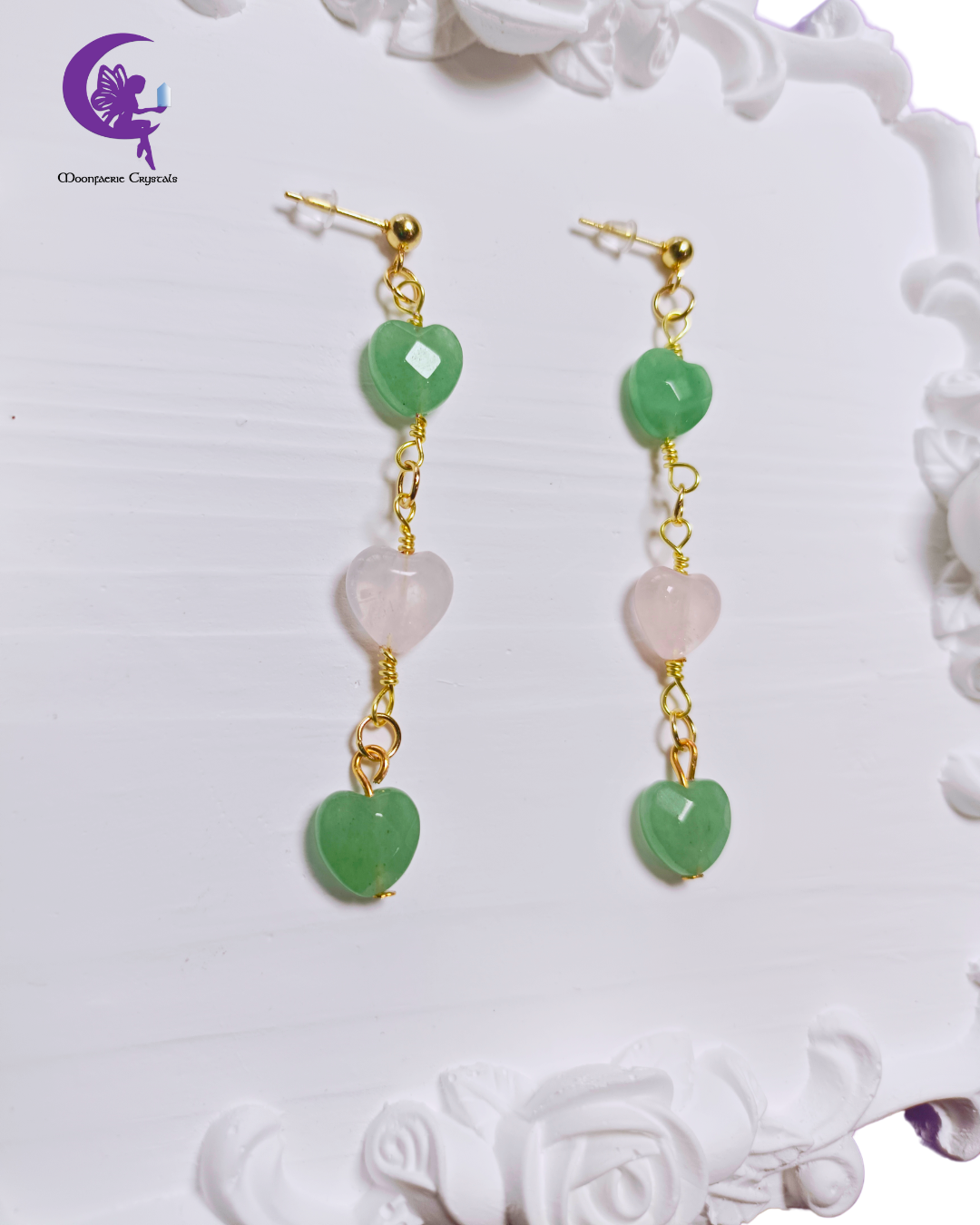 Heart Alignment Earrings - Rose Quartz & Green Aventurine