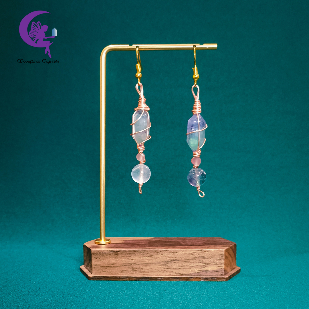 Northern Light Purple & Green Rainbow Fluorite Cascade Earrings