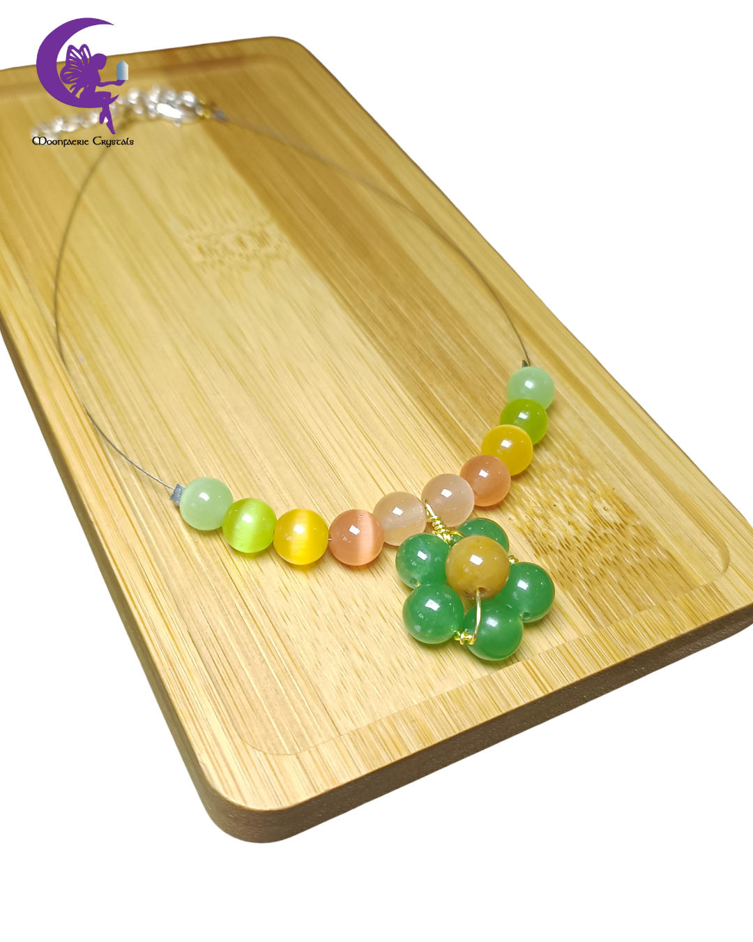 Luminous Soil Flower Choker - Green Aventurine, Yellow Topaz & Cat-Eye Beads