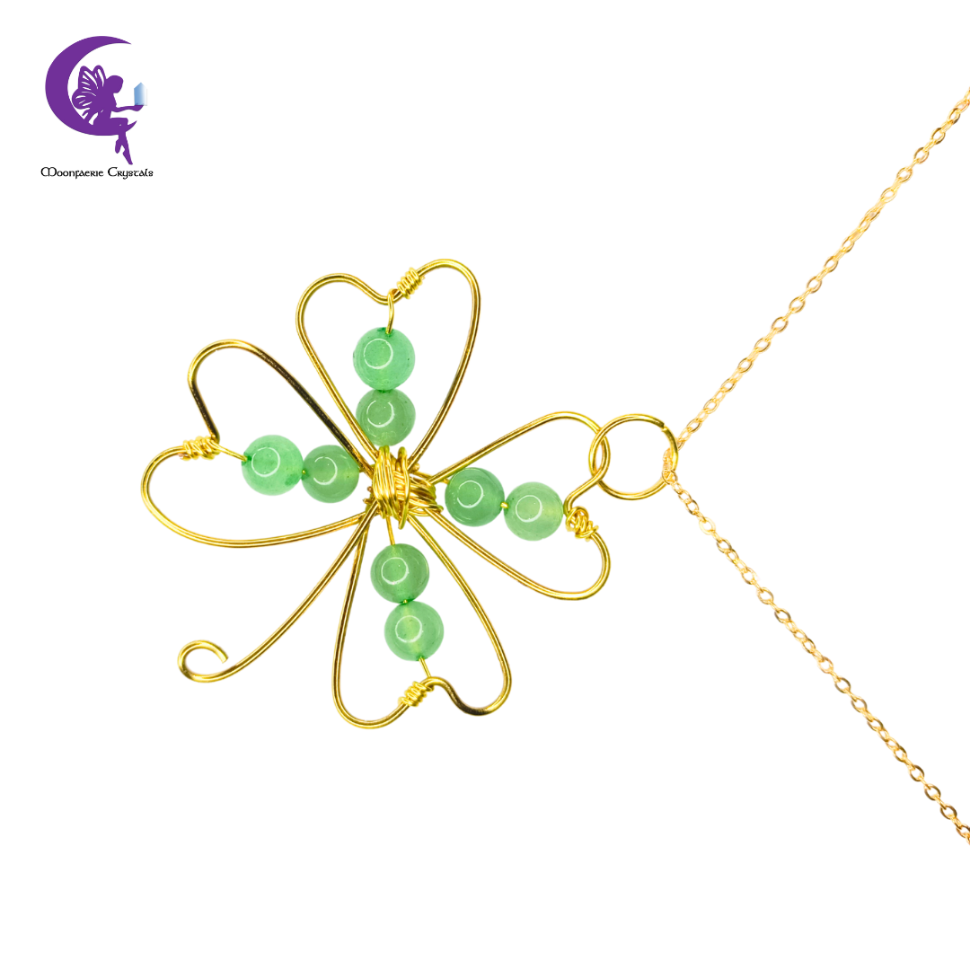 Lucky Charm Four Leaf Clover Green Aventurine Necklace