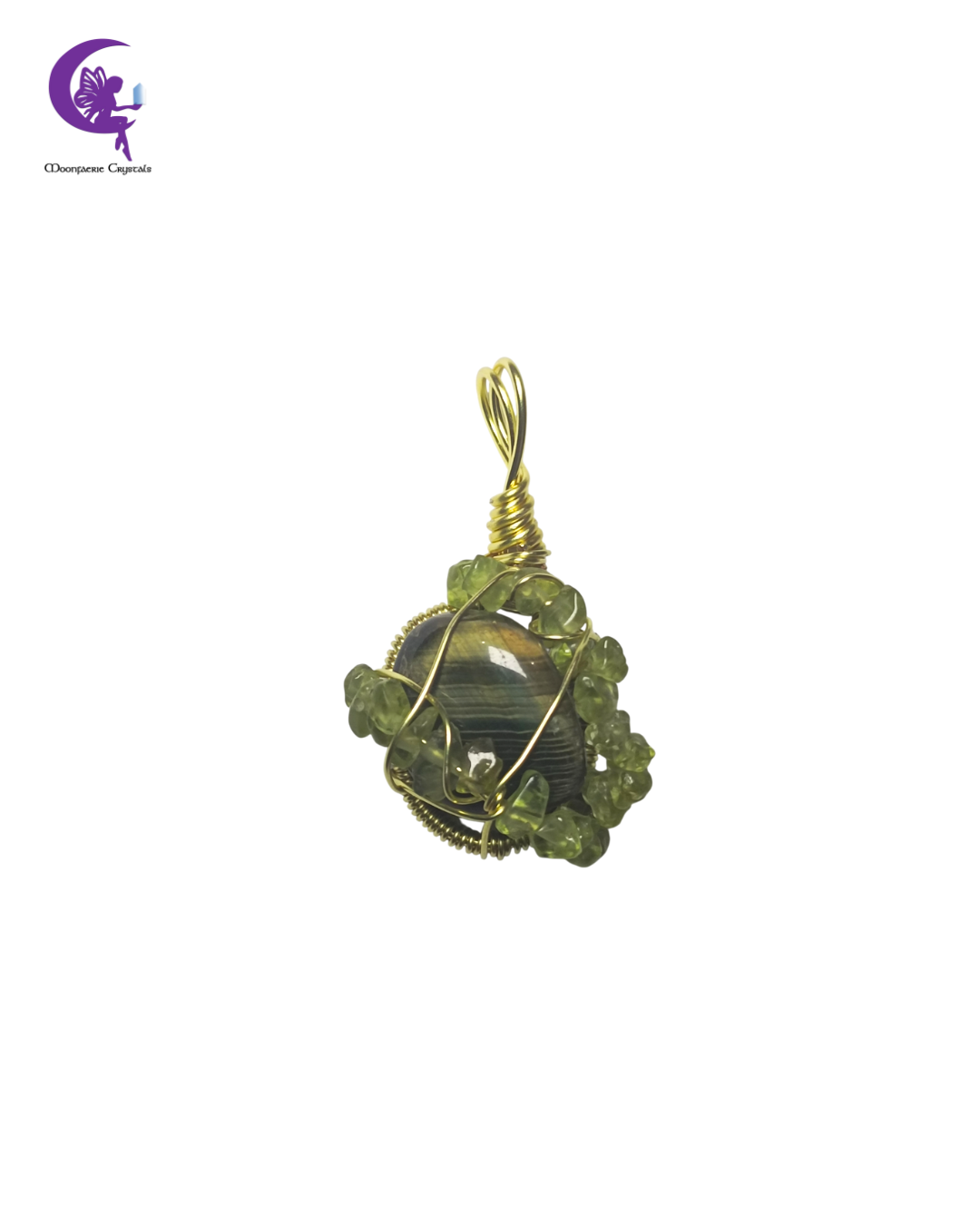 Courage of the Renewed Heart – Blue Tiger’s Eye & Peridot Pendant