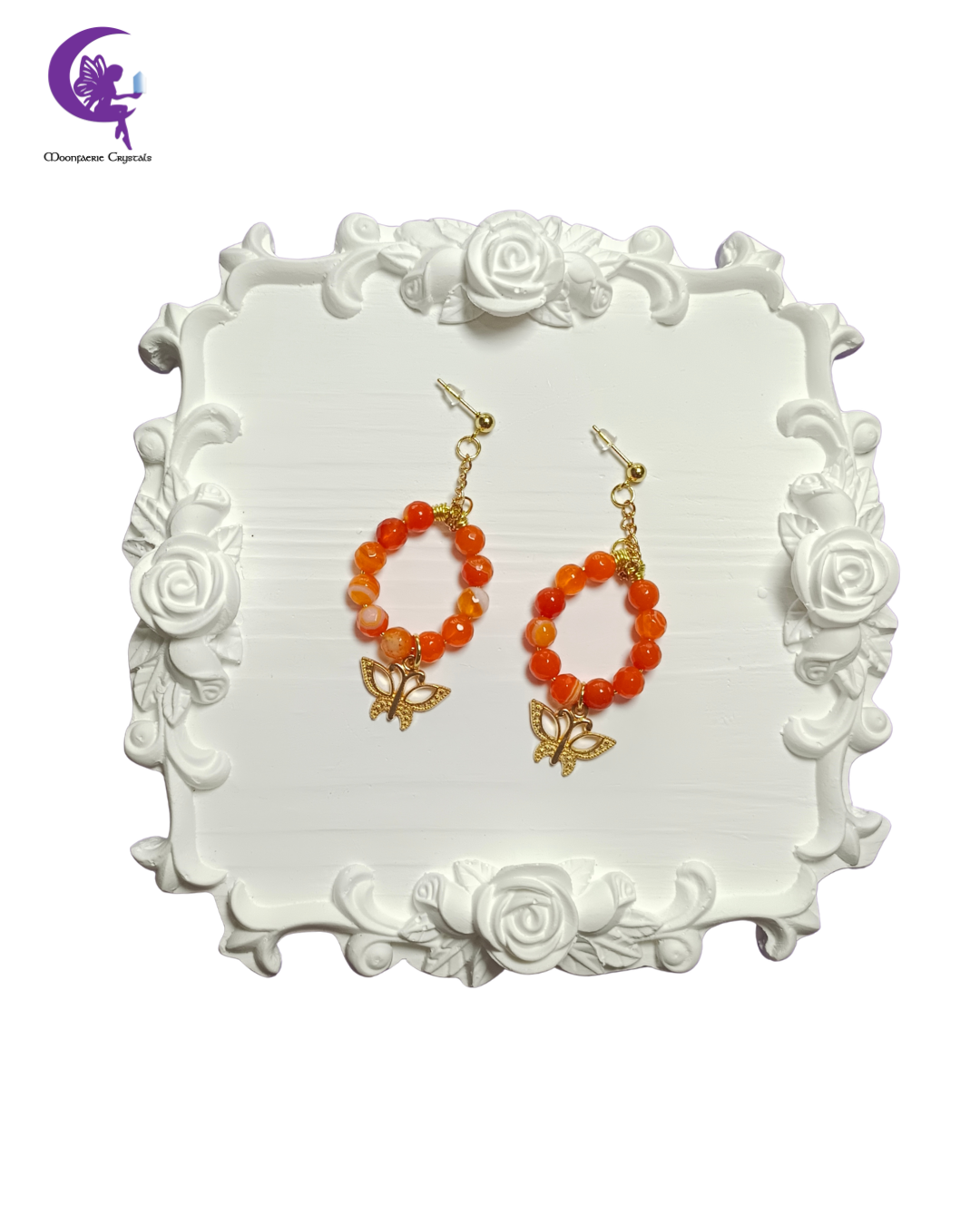 Hibiscus El Capitolio Butterfly Earrings - Orange Agate
