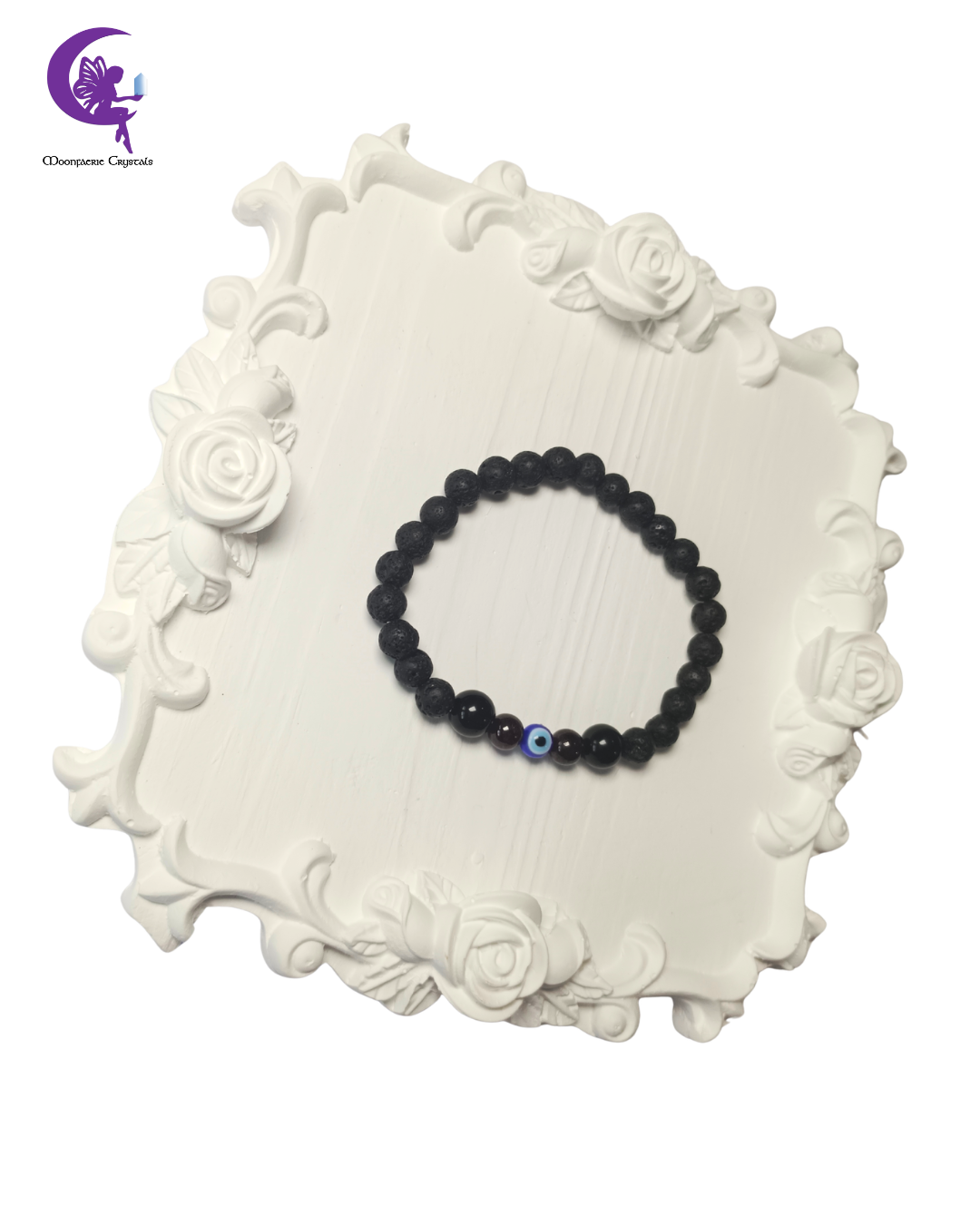 Molten Core Anchor Bracelet- Lava Rock, Black Obsidian, Garnet & Evil Eye