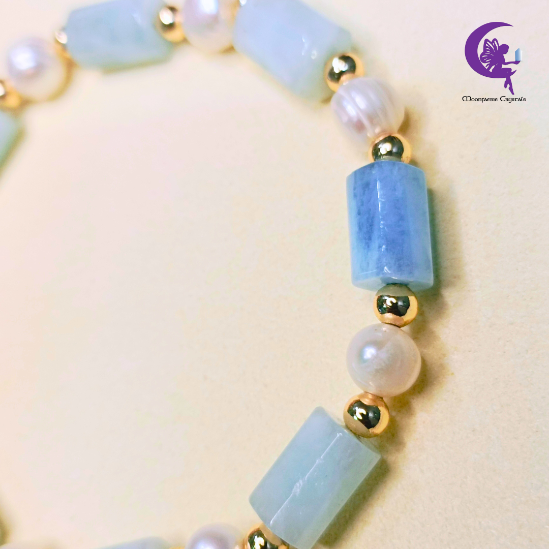 Aquamarine Regal Elegance Bracelet - Gemstone Meets Pearl