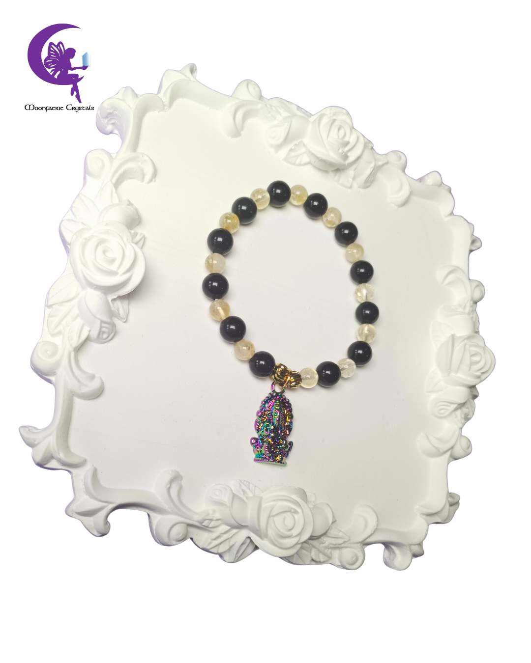 Ganesha Dharma Guard Bracelet- Citrine & Black Obsidian