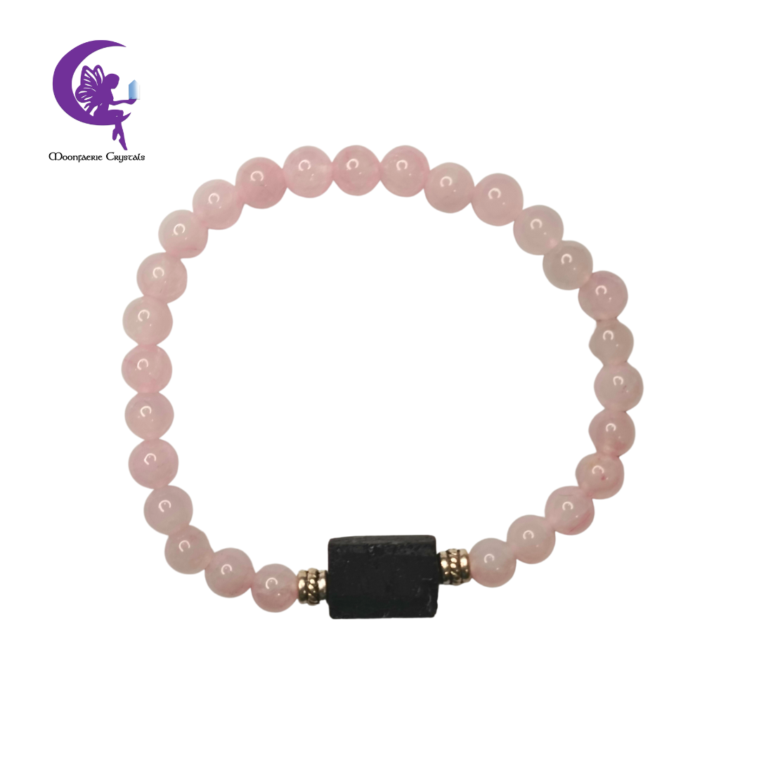Rose Quartz & Raw Black Tourmaline Bracelet