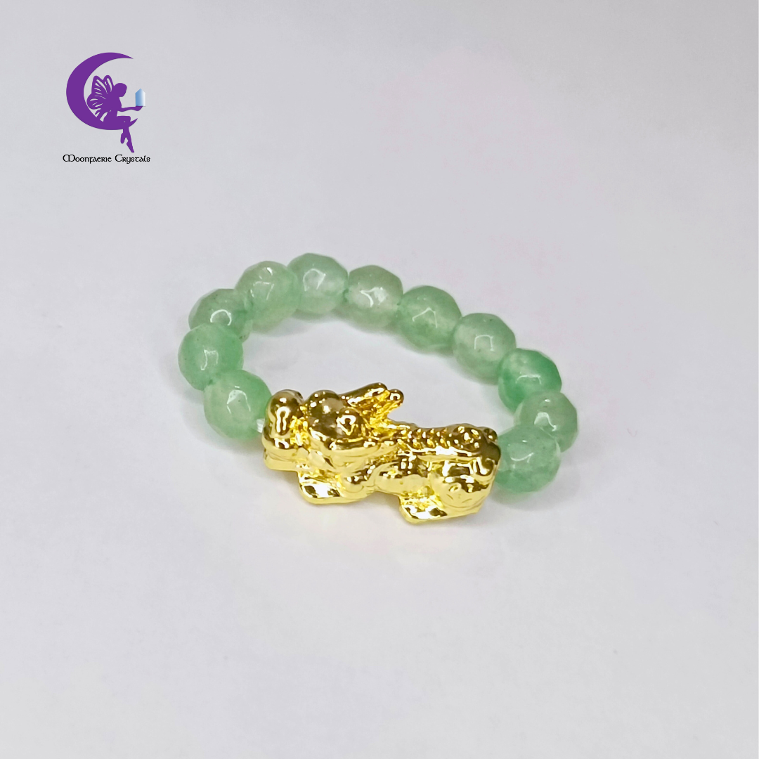 Moonfaerie Green Aventurine & Pi Xiu Sacred Wealth Vault Ring