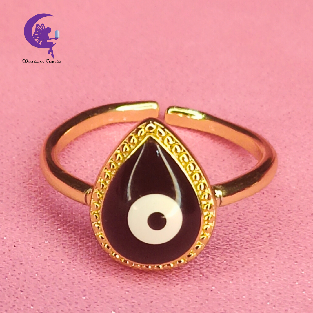 Evil Eye Tear Drop Adjustable Ring