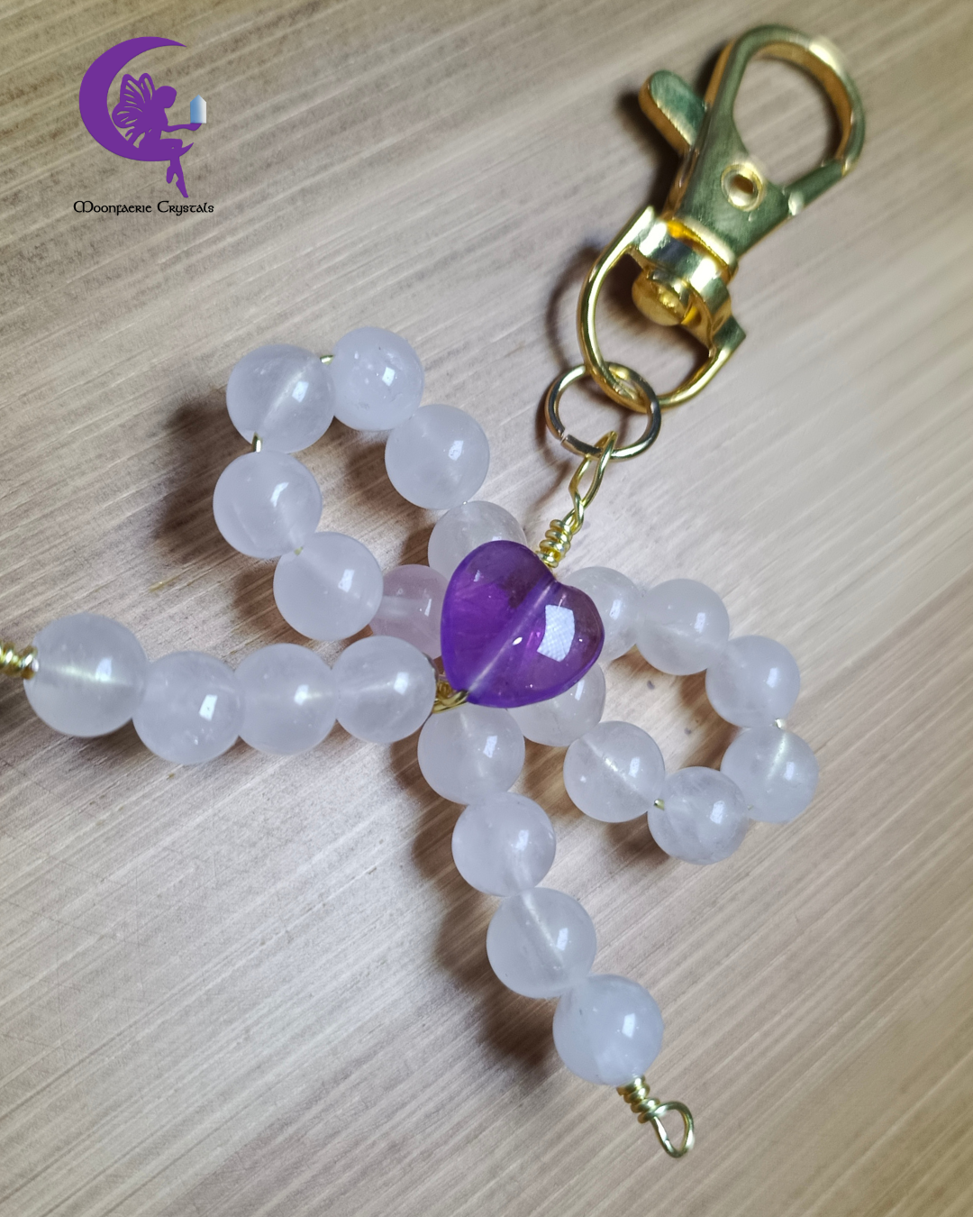 Enchanted Fairy Bow – Rose Quartz & Amethyst Keyring